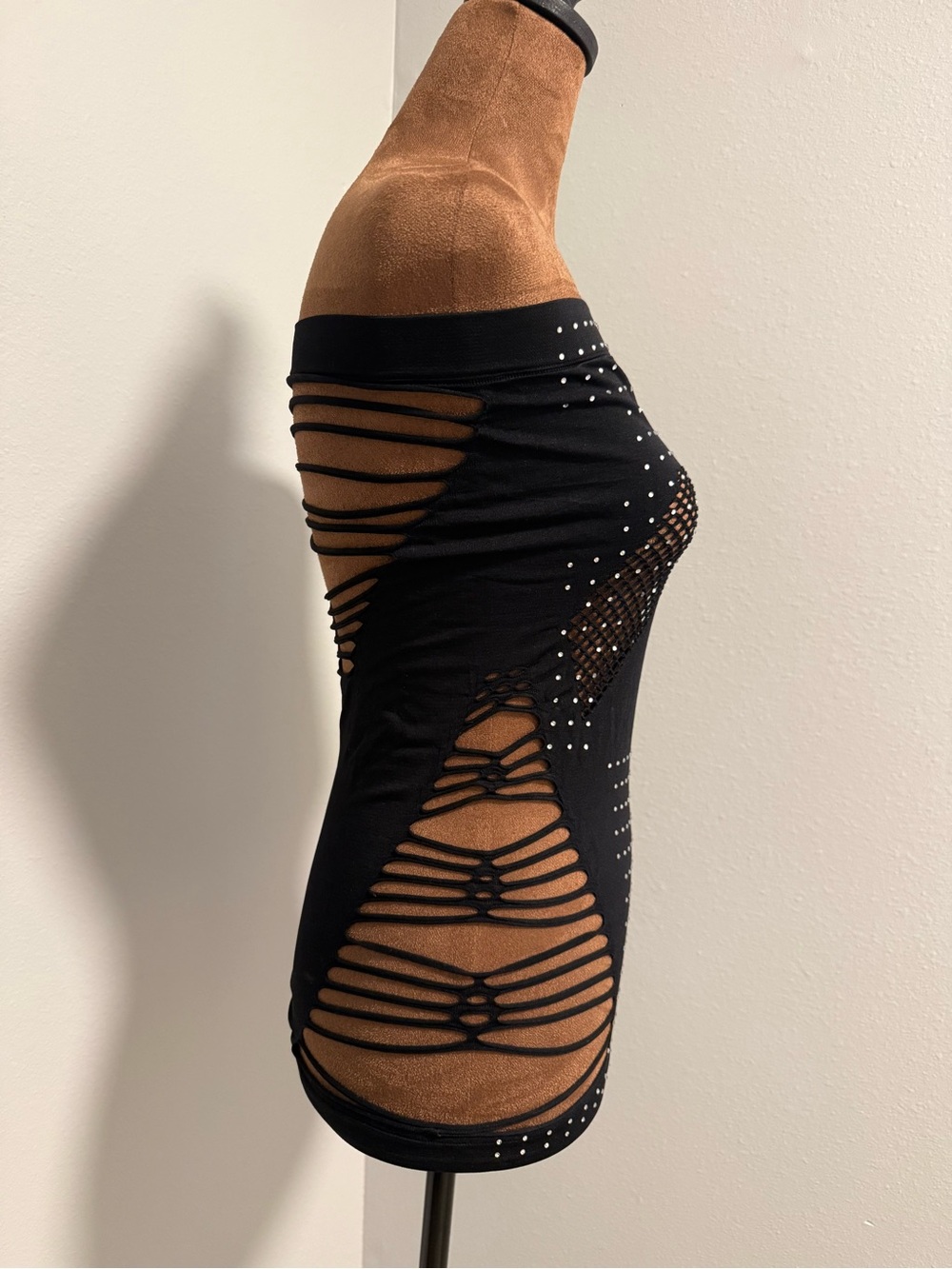 Women’s Black Rhinestone Strapless Cutout Bodycon Mini Dress Size Small - Picture 3 of 7